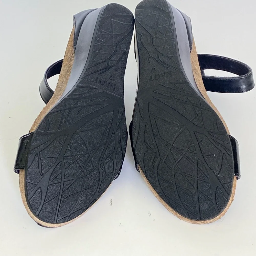 Naot Womens Black Leather Wedge Sandals Ankle Strap Comfort Shoes Size 37 L8